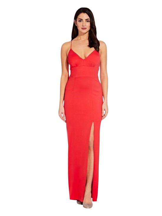Adrianna Papell Dresses & Skirts - NWT Adrianna Papell Lola Jersey Gown Red V-Neck High Slit Formal Dress Size 12